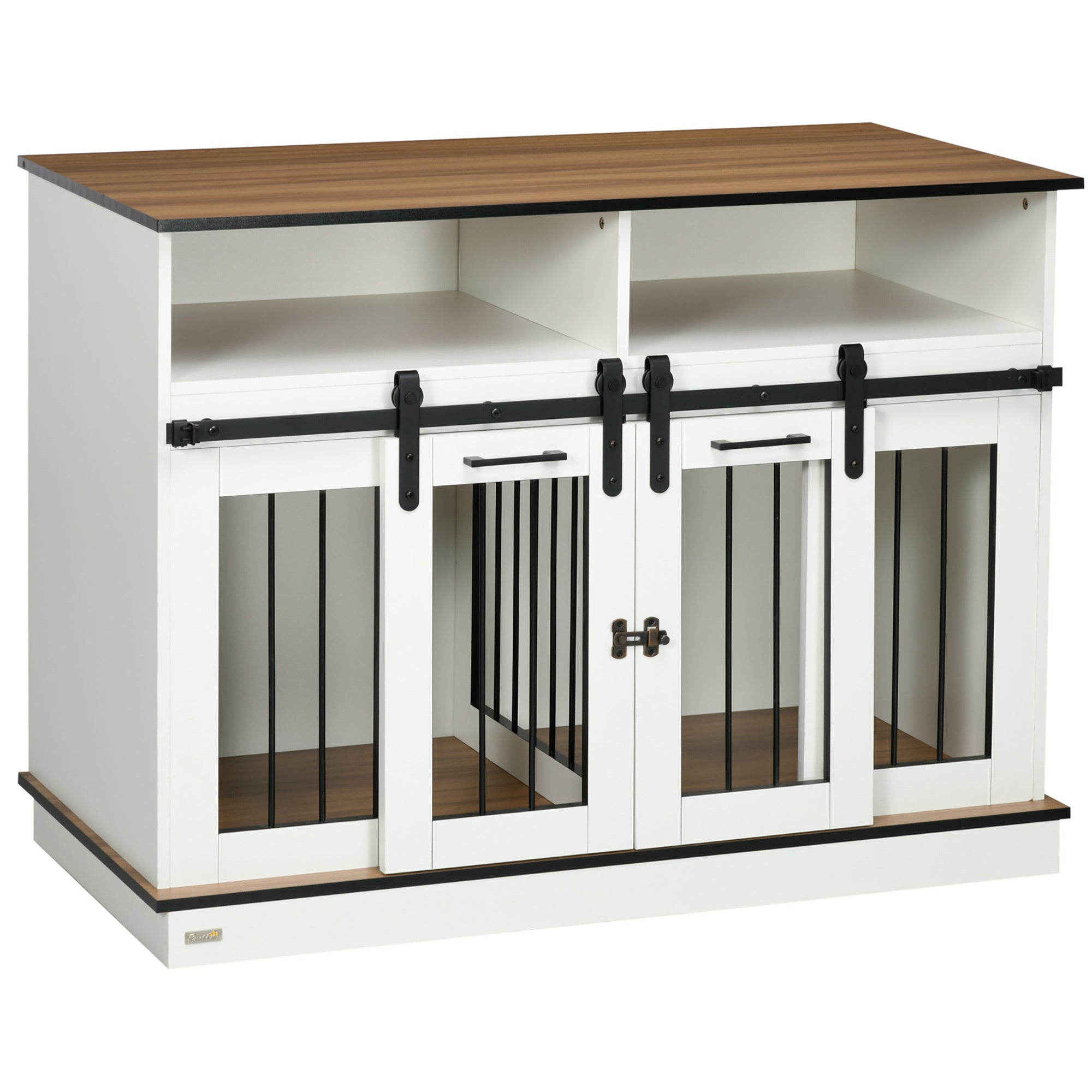 Pawhut Dog Crate Furniture For Large Dogs Or Double Dog Kennel For Small Dogs With Shelves, Sliding Doors, 47" X 23.5" X 35", White White Steel