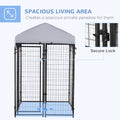 Pawhut 4' X 4' X 6' Dog Playpen Outdoor, Dog Kennel Dog Exercise Pen With Lockable Door, Water Resistant Canopy, For Small And Medium Dogs Gray Steel