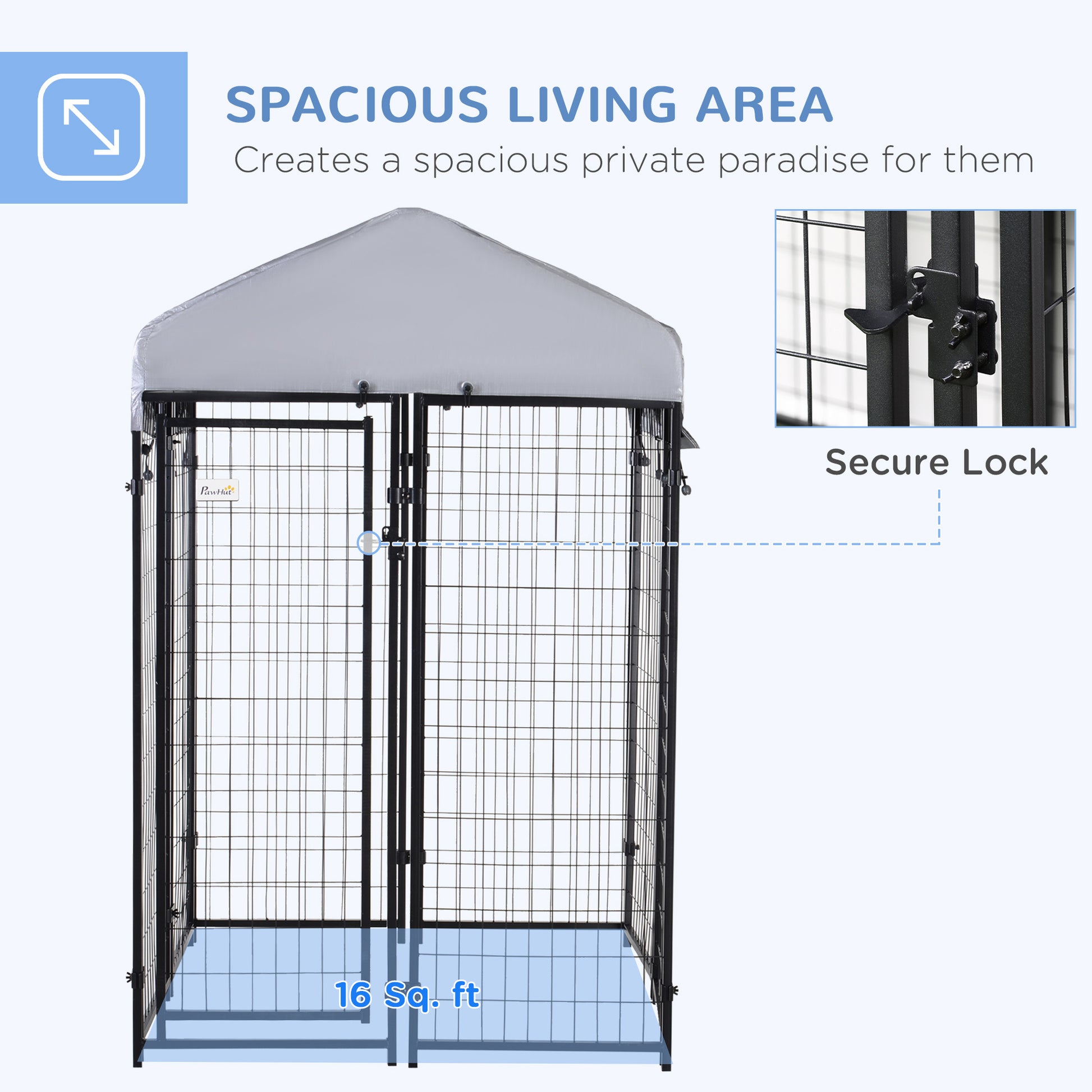 Pawhut 4' X 4' X 6' Dog Playpen Outdoor, Dog Kennel Dog Exercise Pen With Lockable Door, Water Resistant Canopy, For Small And Medium Dogs Gray Steel