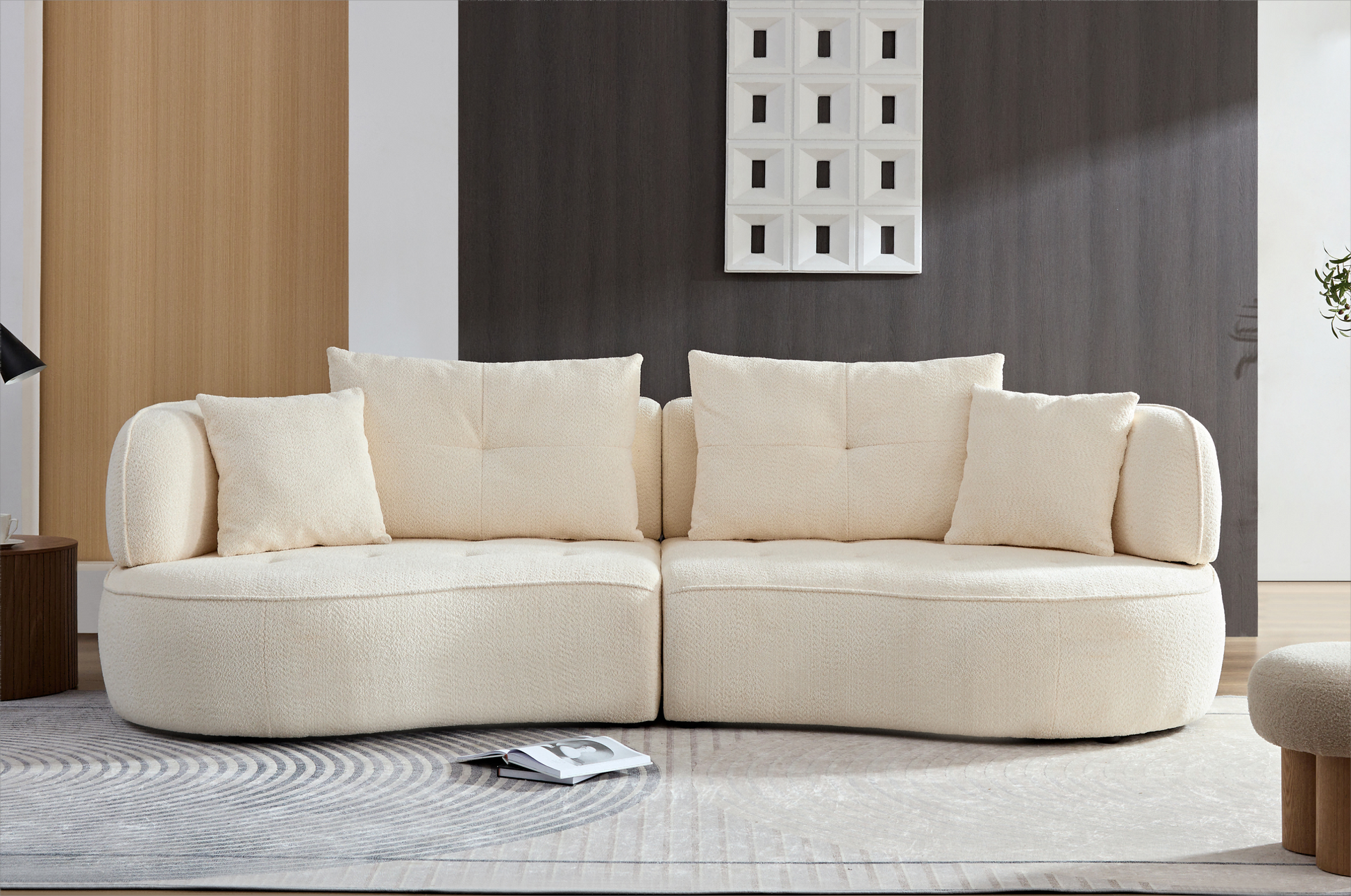 Wks7W White, 4 Seat Modular Sofa, Durable Fabric, Solid Wood Frame, High Density Sponge Cushion, 4 Pillows White Fabric 4 Seat