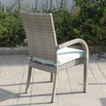 Balcones Outdoor Wicker Dining Chairs With Cushions, Set Of 8, Gray Aqua Gray Aluminium Wicker