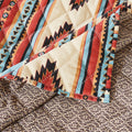 Linda 3 Piece Full Quilt Set, Tribal Pattern, Diamond Design, Multicolor Multicolor Microfiber