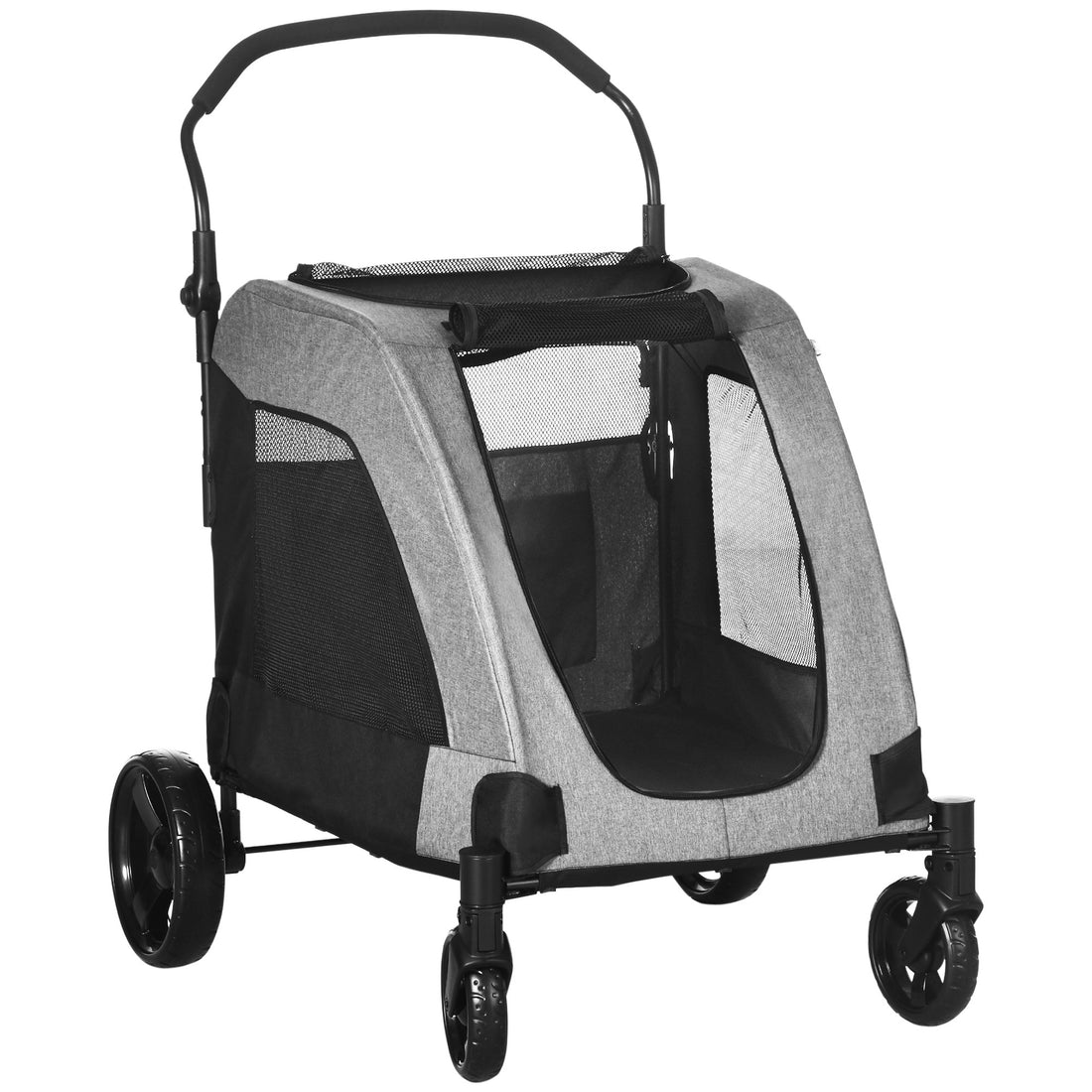 Pawhut Pet Stroller Universal Wheel With Storage Basket Ventilated Foldable Oxford Fabric For Medium Size Dogs, Grey Gray Iron