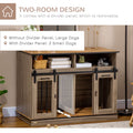 Pawhut Dog Crate Furniture For Large Dogs Or Double Dog Kennel For Small Dogs With Shelves, Sliding Doors, 47