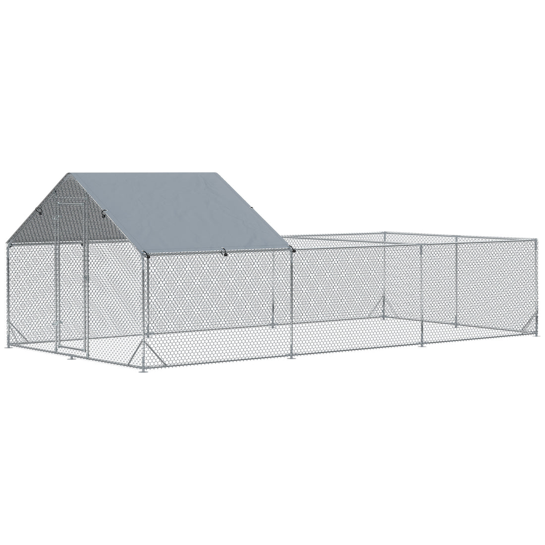 Pawhut Large Chicken Coop Metal Chicken Run For Chickens With Waterproof And Anti Uv Cover, Spire Shaped Walk In Fence Cage Hen House For Outdoor And Yard Farm Use, 1" Dia, 9.8' X 19.7' X 6.4' Silver Steel