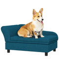 Pawhut Pet Sofa, Dog Couch, Elevated Pet Bed For Small And Medium Dogs, With Hidden Storage, Soft Tufted Cushion, Dark Blue Blue Wood