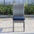 Balcones Outdoor Wicker Dining Chairs With Cushions, Set Of 8, Gray Navy Gray Aluminium Wicker