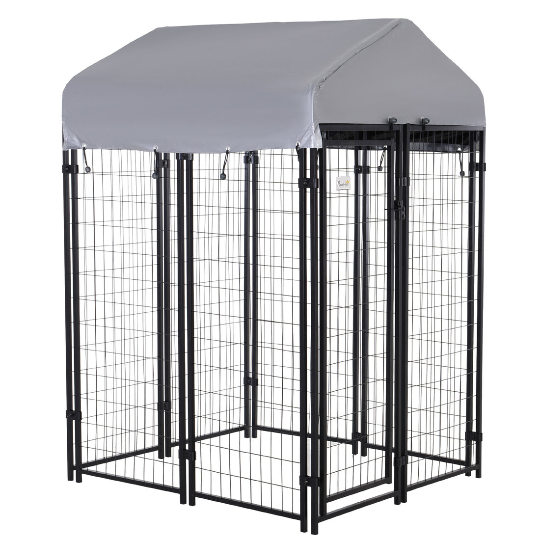 Pawhut 4' X 4' X 6' Dog Playpen Outdoor, Dog Kennel Dog Exercise Pen With Lockable Door, Water Resistant Canopy, For Small And Medium Dogs Gray Steel