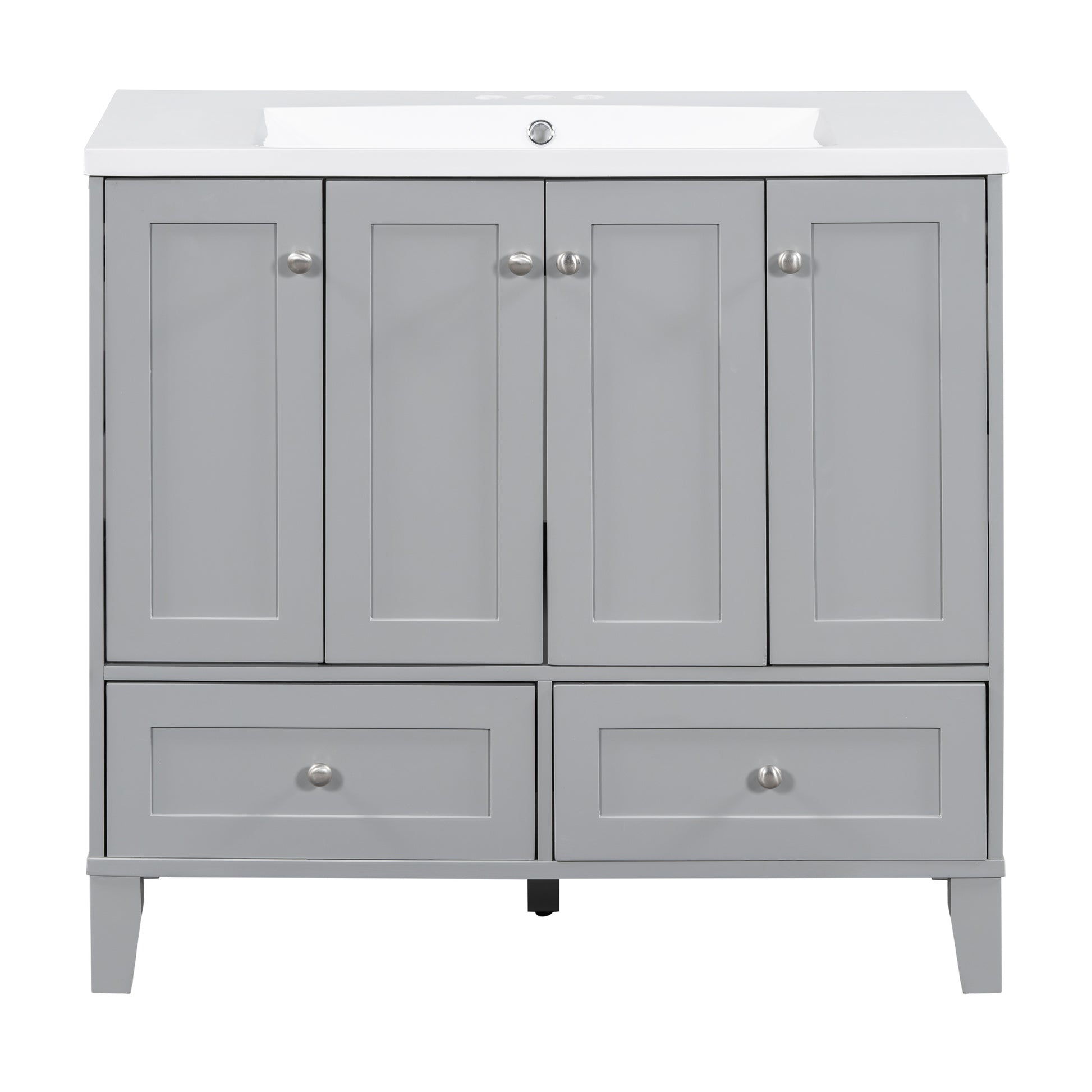 36'' Bathroom Vanity With Resin Sink Combo,Solid Wood Frame Bathroom Storage Cabinet, Freestanding Vanity Set With 4 Soft Closing Doors& 2 Drawers 2 Grey 4 5 Adjustable Shelves Bathroom Freestanding Solid Wood Mdf Resin Painted