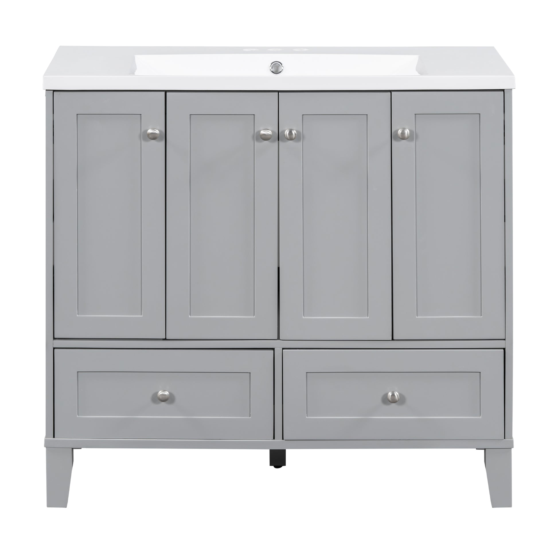 36'' Bathroom Vanity With Resin Sink Combo,Solid Wood Frame Bathroom Storage Cabinet, Freestanding Vanity Set With 4 Soft Closing Doors& 2 Drawers Same As Sw000124Aae Grey Bathroom Modern Solid Wood