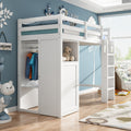 Twin Loft Bed With Wardrobe, Storage Shelves And Ladder, White Twin White Solid Wood Mdf