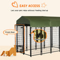 Pawhut 8' X 4' X 6' Dog Kennel Outdoor With Rotating Bowl Holders, Walk In Pet Playpen, Welded Wire Steel Dog Fence With Water And Uv Resistant Canopy, Green Green Steel