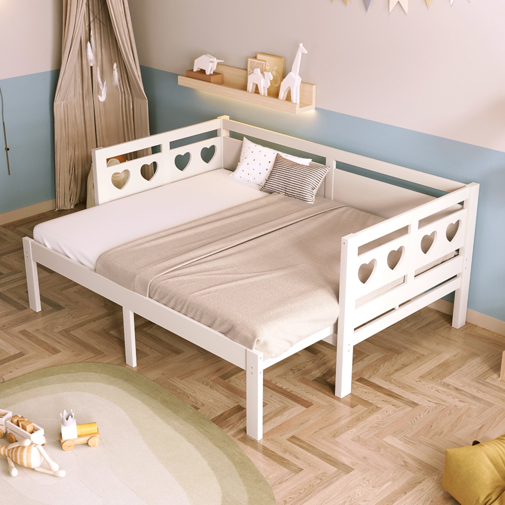 Twin Extending Daybed With Trundle, Wooden Daybed, White Twin White Solid Wood Mdf