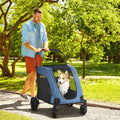 Pawhut Pet Stroller Universal Wheel With Storage Basket Ventilated Foldable Oxford Fabric For Medium Size Dogs, Blue Blue Iron