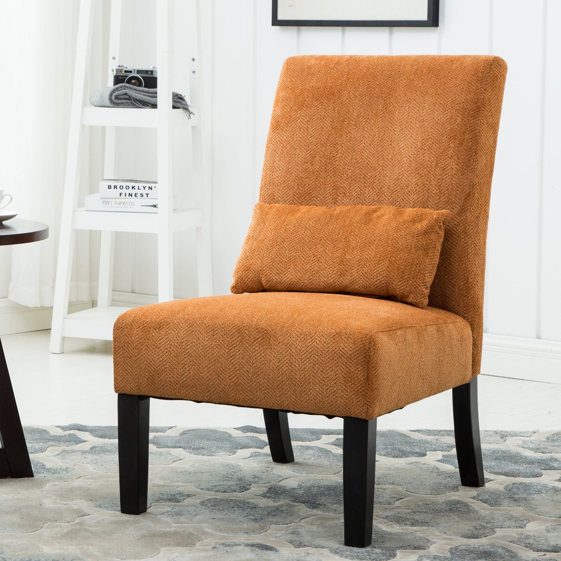 Pisano Contemporary Chenille Fabric Armless Accent Chair With Pillow, Orange Orange Polyester