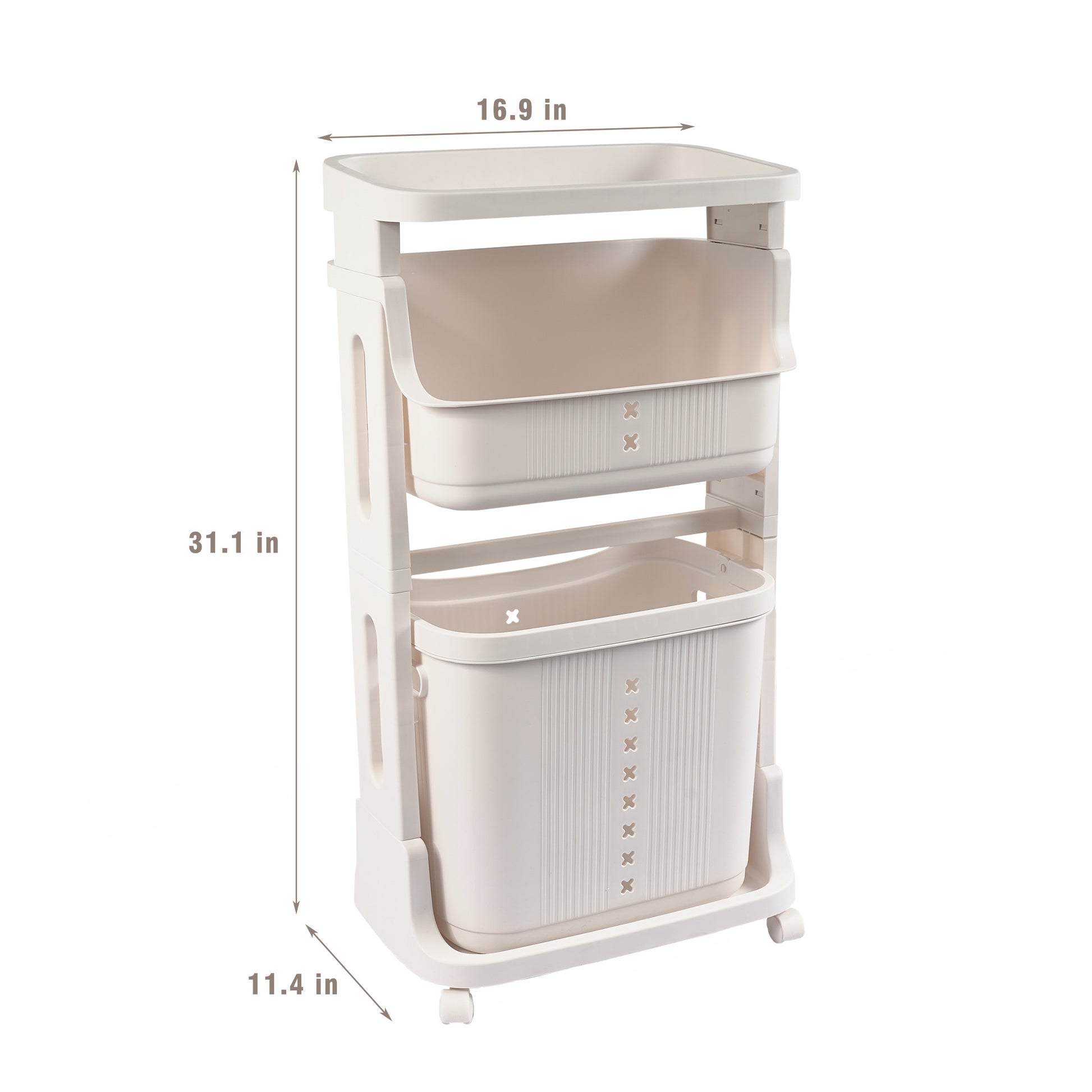 Laundry Basket Plastic Hamper 2 Tier Storage Sorter Hampers With Wheels For Kitchen Bedroom Bathroom Free Standing Storage Baskets White White Plastic