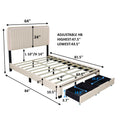 Queen Size Upholstered Bed With Adjustable Height Mattress 10 To 14 Inches Led Design With Footboard Drawers Storage No Box Spring Required Beige Box Spring Not Required Queen Beige Wood Espresso Bedroom American