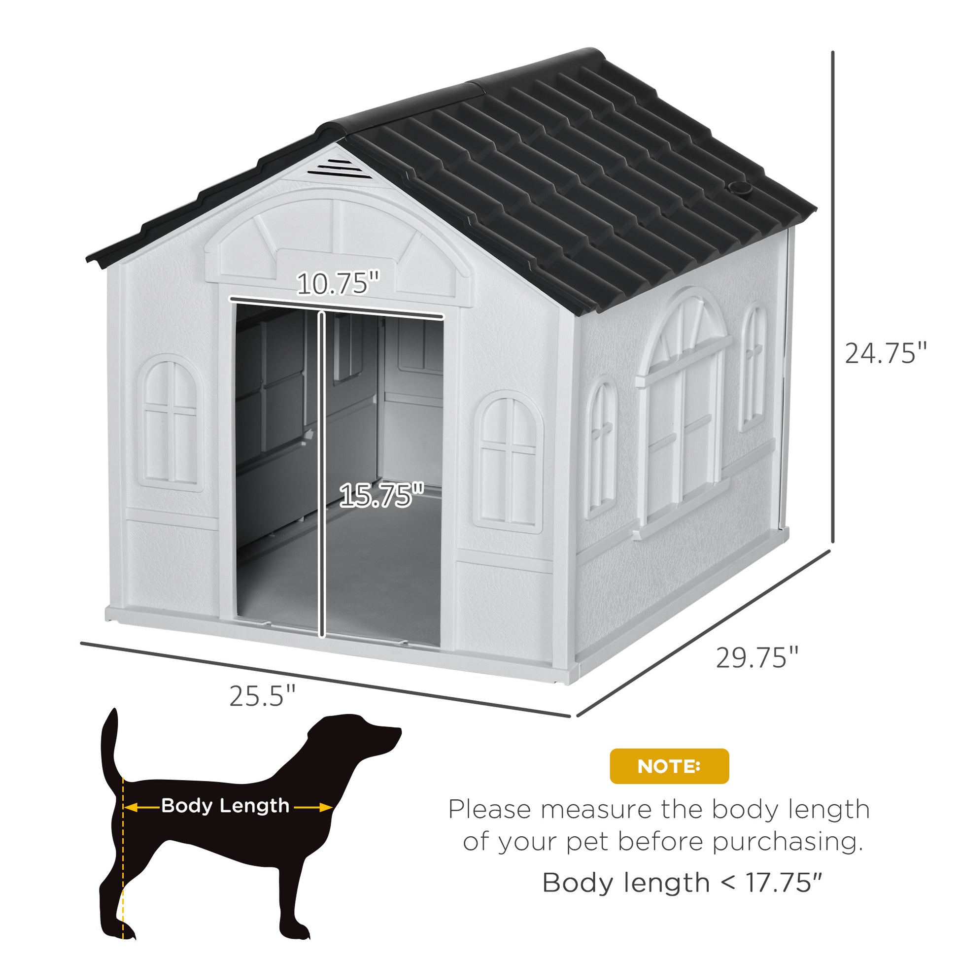 Pawhut Plastic Dog House, Water Resistant Puppy Shelter Indoor Outdoor With Door, Easy To Assemble, For Medium And Small Dogs, Gray Gray Polypropylene