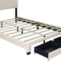 Queen Size Upholstered Bed With Adjustable Height Mattress 10 To 14 Inches Led Design With Footboard Drawers Storage No Box Spring Required Beige Box Spring Not Required Queen Beige Wood Espresso Bedroom American