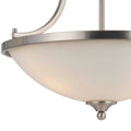 3 Bulb Bowl Style Glass Pendant Fixture With Metal Frame, Silver And White White Silver Glass Metal