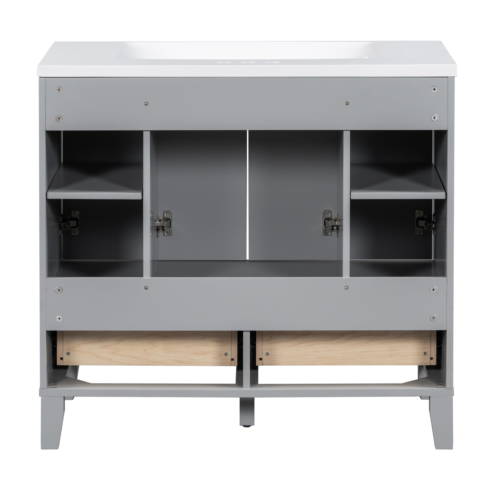 36'' Bathroom Vanity With Resin Sink Combo,Solid Wood Frame Bathroom Storage Cabinet, Freestanding Vanity Set With 4 Soft Closing Doors& 2 Drawers Same As Sw000124Aae Grey Bathroom Modern Solid Wood