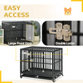 Pawhut Heavy Duty Dog Crate Metal Kennel And Cage Dog Playpen With Lockable Wheels, Slide Out Tray And Anti Pinching Floor Black Steel