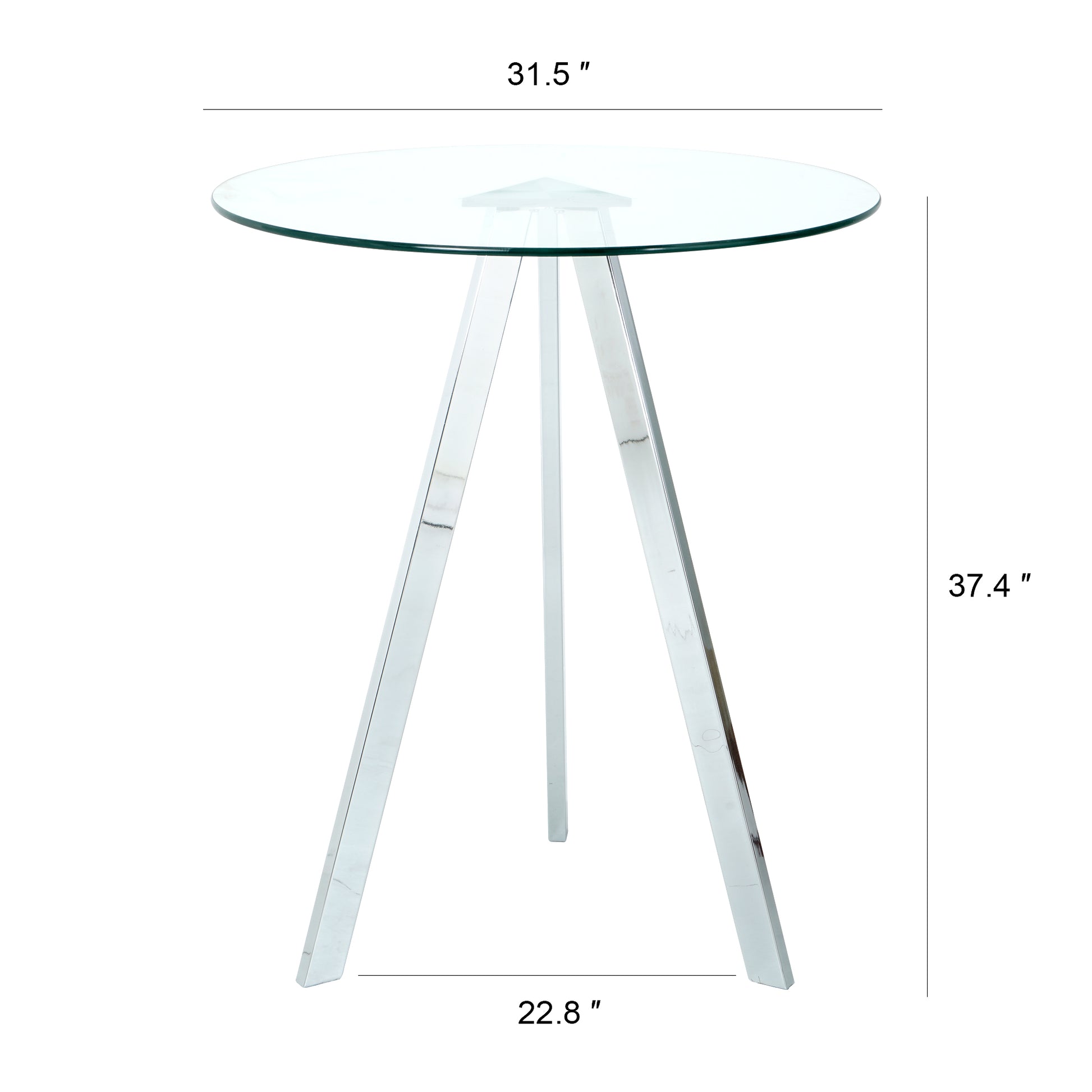 Modern Kitchen Glass Dining Table Round Tempered Glass Bar Table Top,Clear Bar Table Metal Legs,Electroplated Legs Set Of 1 Chrome Round Glass