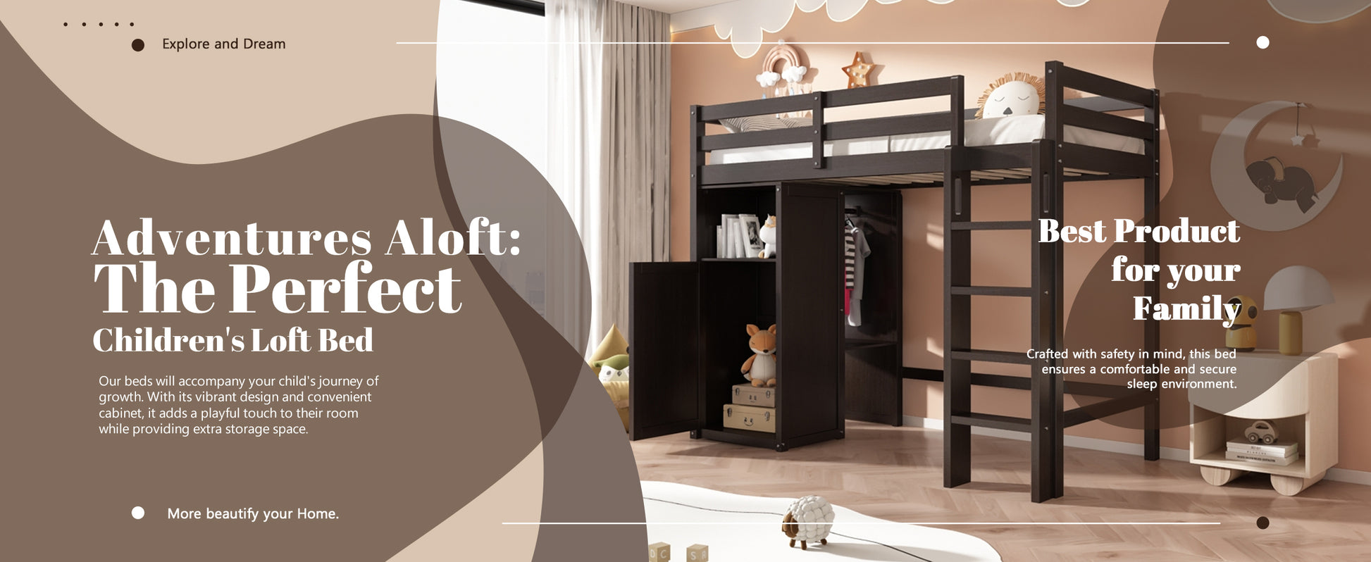 Twin Loft Bed With Wardrobe, Storage Shelves And Ladder, Espresso Twin Espresso Solid Wood Mdf