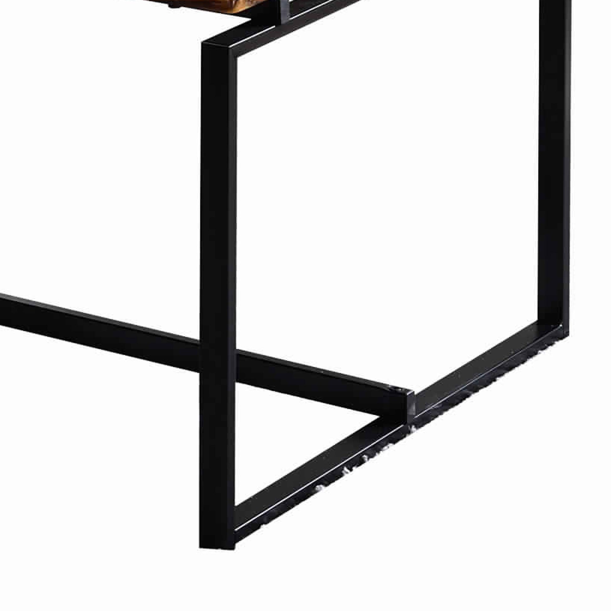 3 Piece Wooden Top Metal Frame Occasional Table Set, Brown And Black Black Brown Metal & Wood