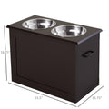 Pawhut Raised Pet Feeding Storage Station With 2 Stainless Steel Bowls Base For Large Dogs And Other Large Pets, Dark Brown Brown Steel