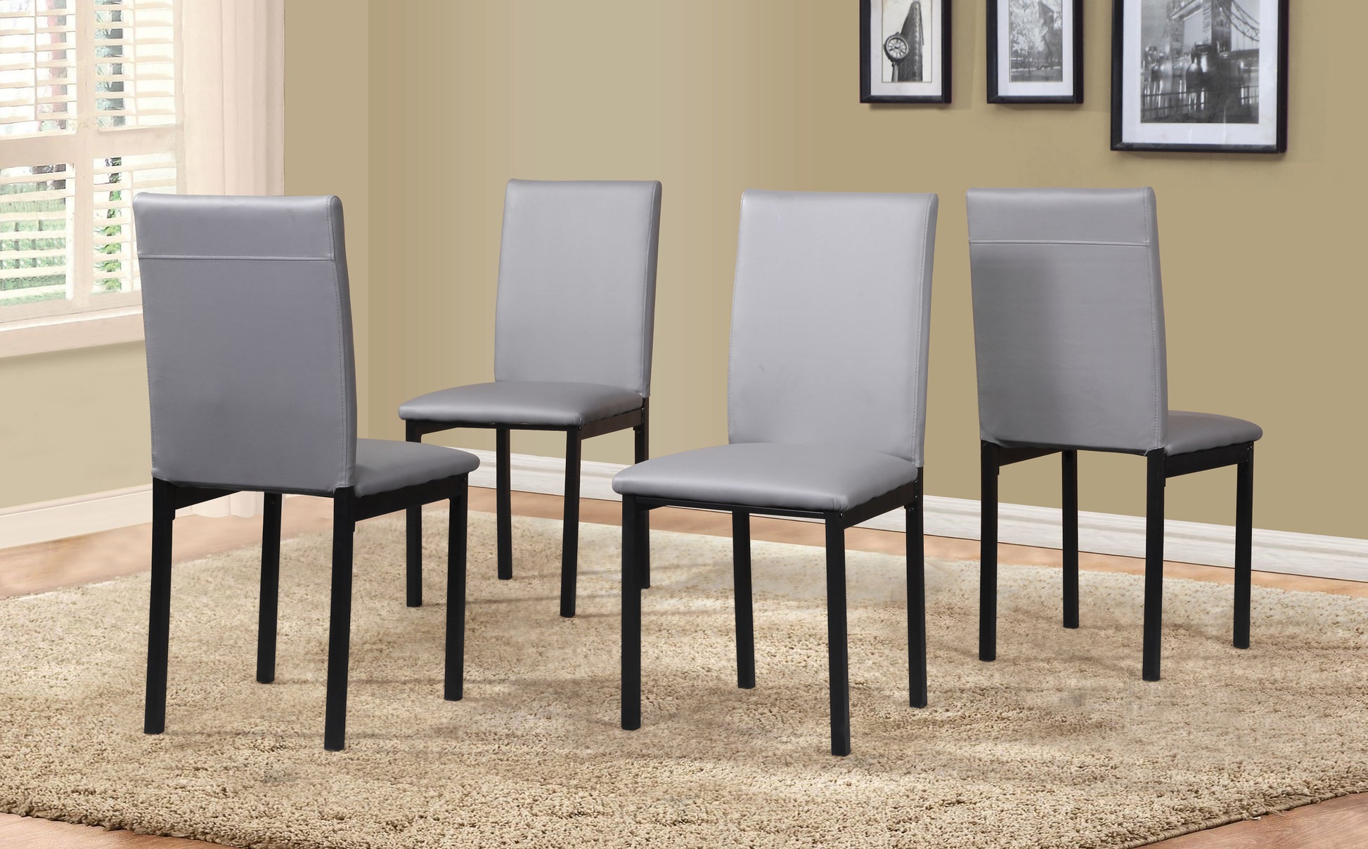 Noyes Faux Leather Seat Metal Frame Dining Chairs, Set Of 4, Gray Gray Faux Leather