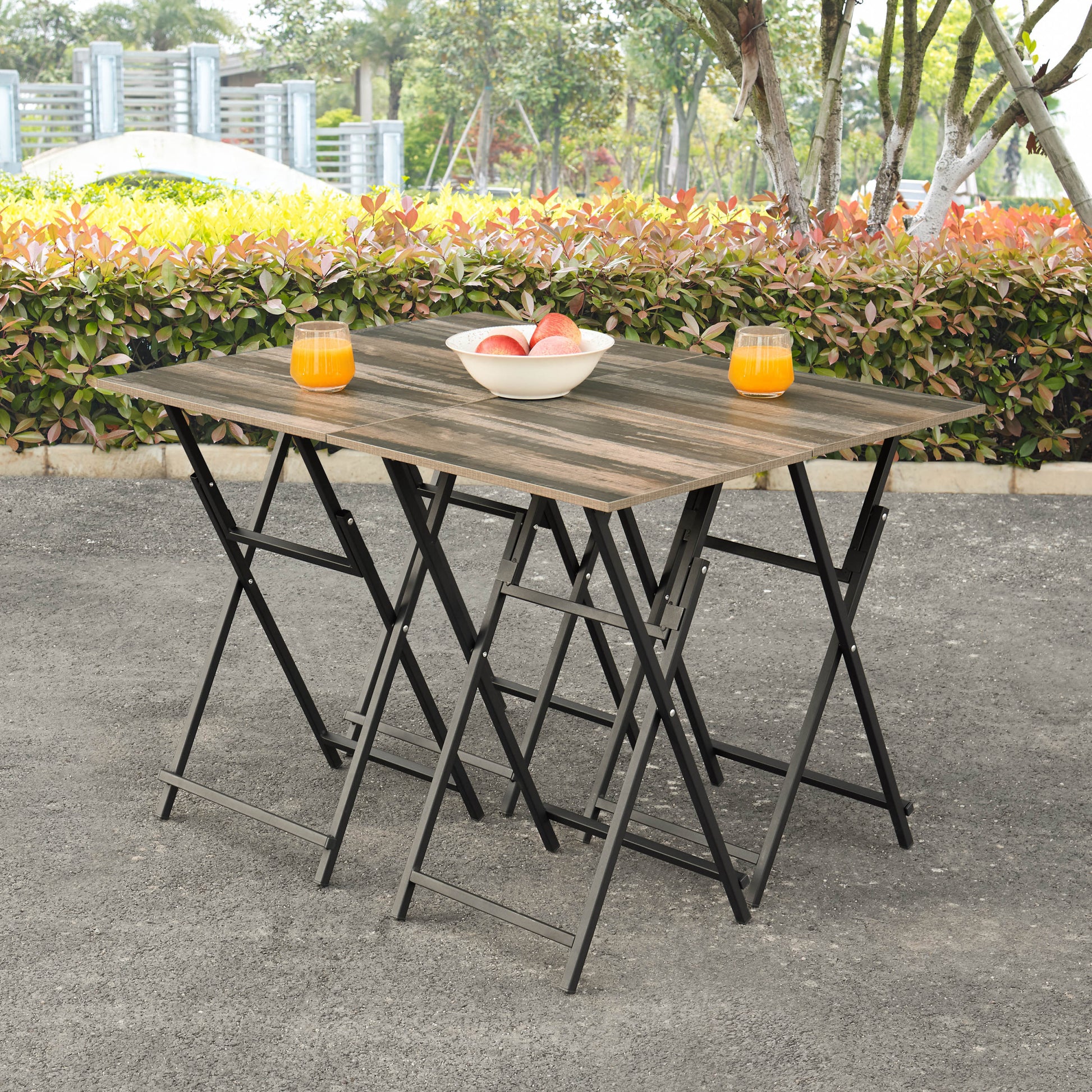 No Assembly Required Tv Trays For Eating Set Of 4 With Stand,Folding Snack Tray Table Set,Folding Tv Dining Tables For Small Space Rustic Brown Particle Board
