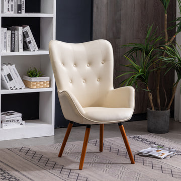 Doarnin Contemporary Silky Velvet Tufted Button Back Accent Chair, White White Polyester