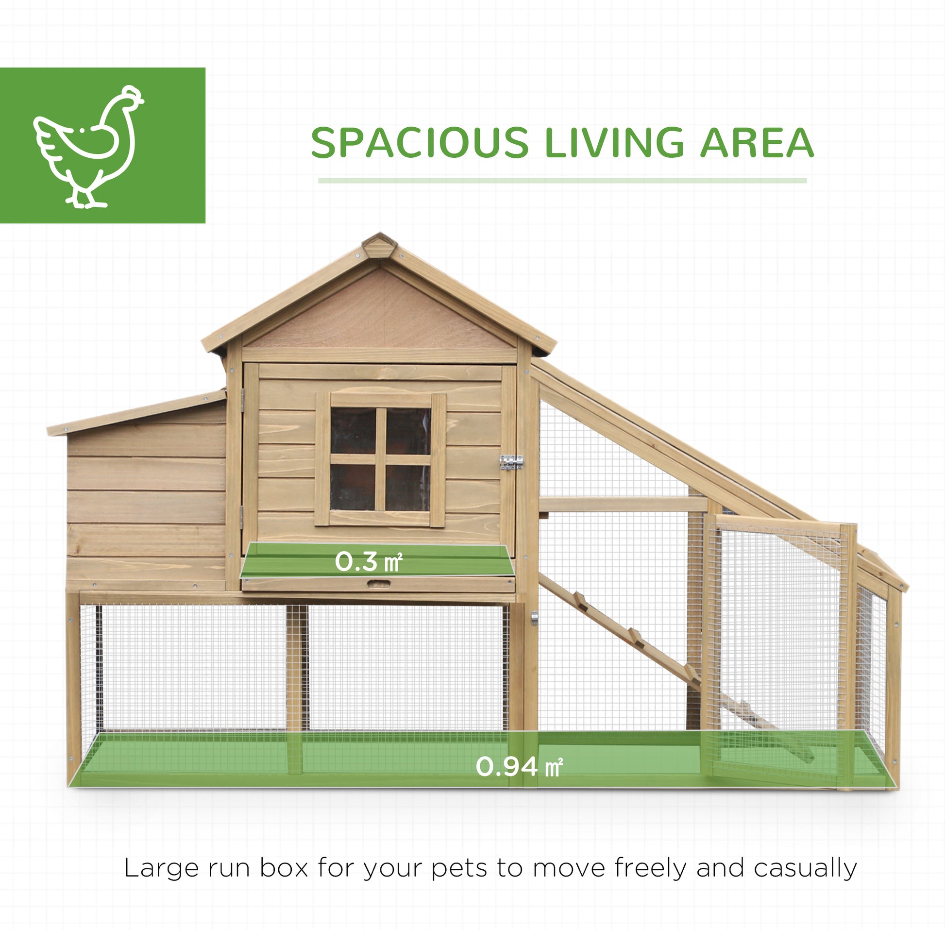 Pawhut 69" Wooden Chicken Coop, Poultry Cage Hen House With Connecting Ramp, Removable Tray, Ventilated Window And Nesting Box, Natural Natural Wood