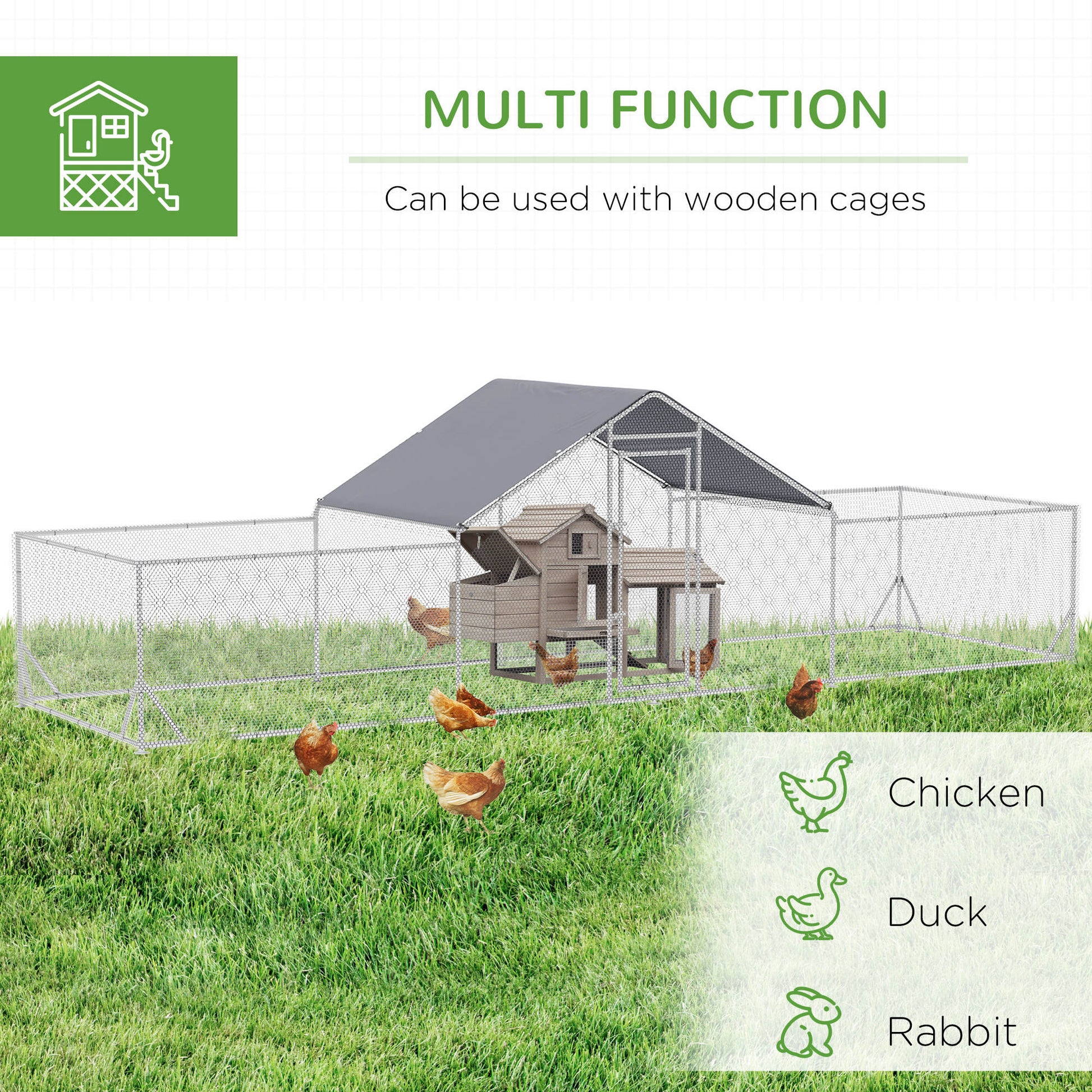 Pawhut Large Metal Chicken Coop Chicken Run For Chicken, Ducks And Rabbits With Waterproof And Anti Uv Cover, Walk In Poultry Cage Hen House For Outdoor And Yard Farm Use, 23' X 6.6' X 6.4' Silver