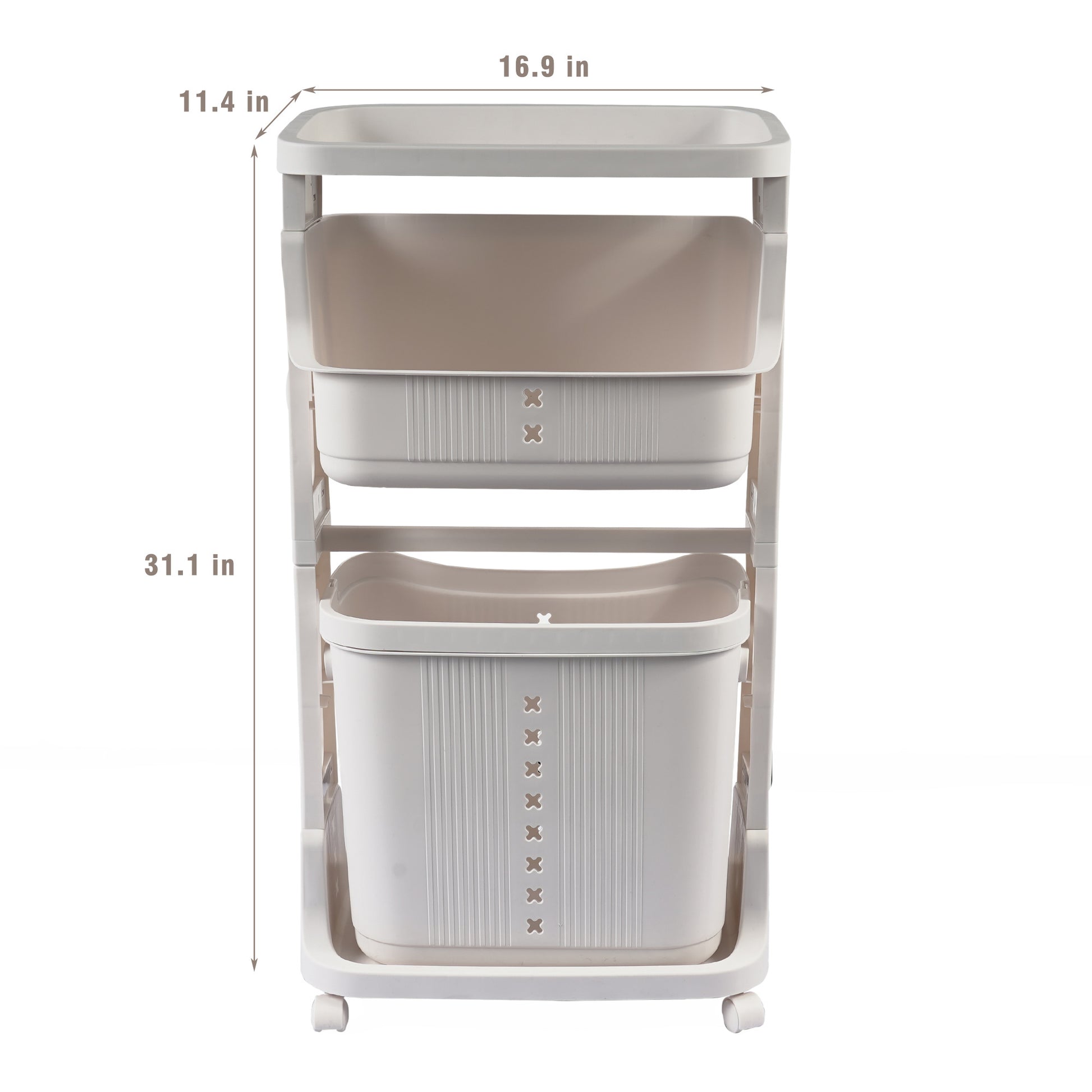 Laundry Basket Plastic Hamper 2 Tier Storage Sorter Hampers With Wheels For Kitchen Bedroom Bathroom Free Standing Storage Baskets White White Plastic