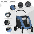 Pawhut Pet Stroller Universal Wheel With Storage Basket Ventilated Foldable Oxford Fabric For Medium Size Dogs, Blue Blue Iron