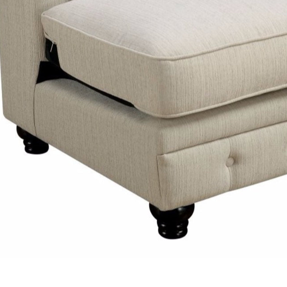 20 Inch Armless Sofa Chair, Linen Like Fabric, Button Tufted, Beige Beige Wood Fabric
