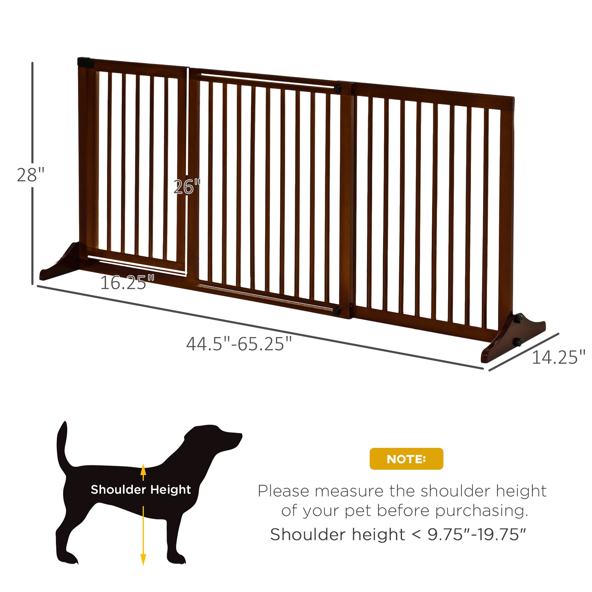 Pawhut Adjustable Wooden Pet Gate, Freestanding Dog Fence For Doorway, Hall, 3 Panels W Safety Barrier, Lockable Door, Brown, 44.5" 65.25" L X 14.25" H Brown Wood