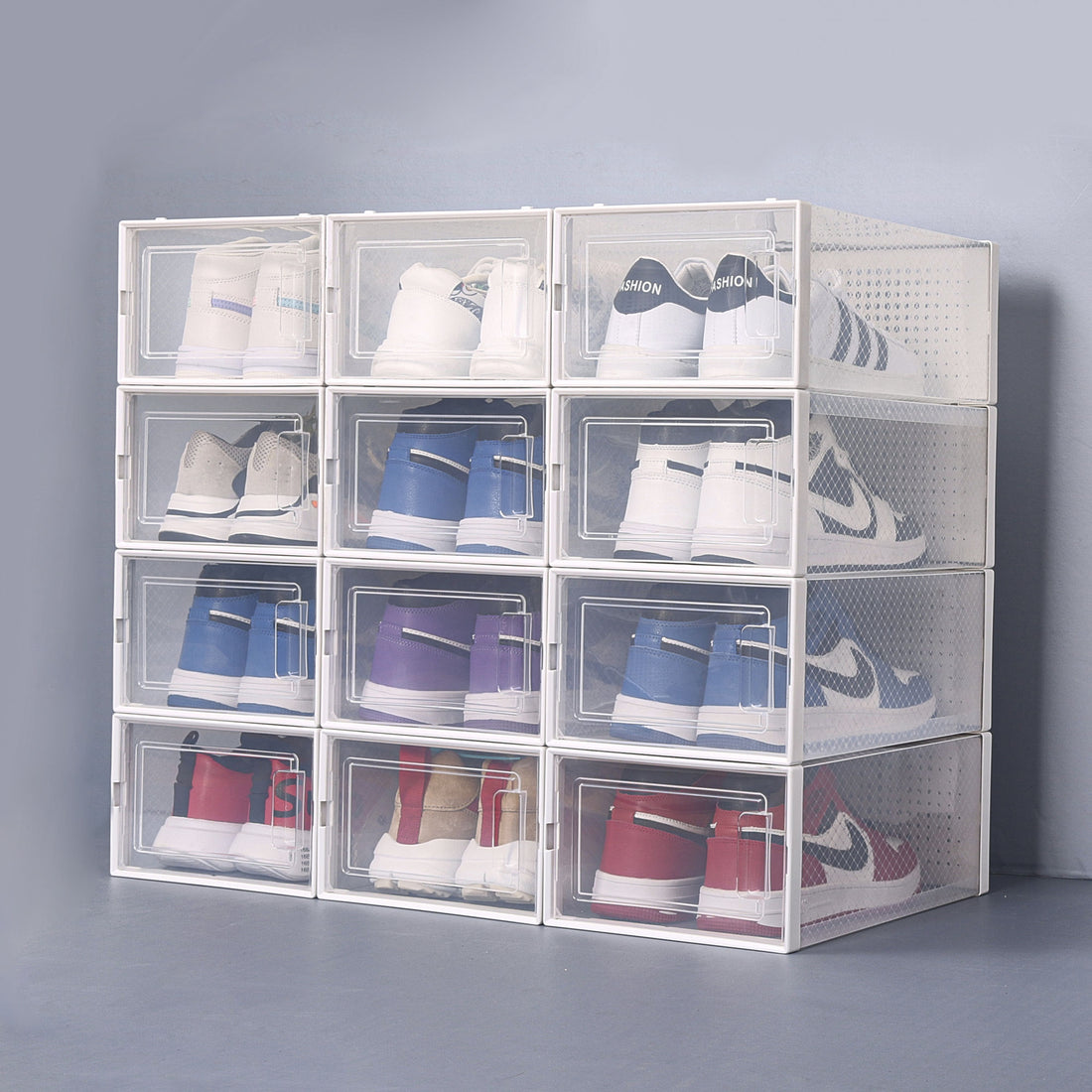 Set Of 12 Stackable Clear Plastic Transparent Shoe Storage Box In Home White Polypropylene