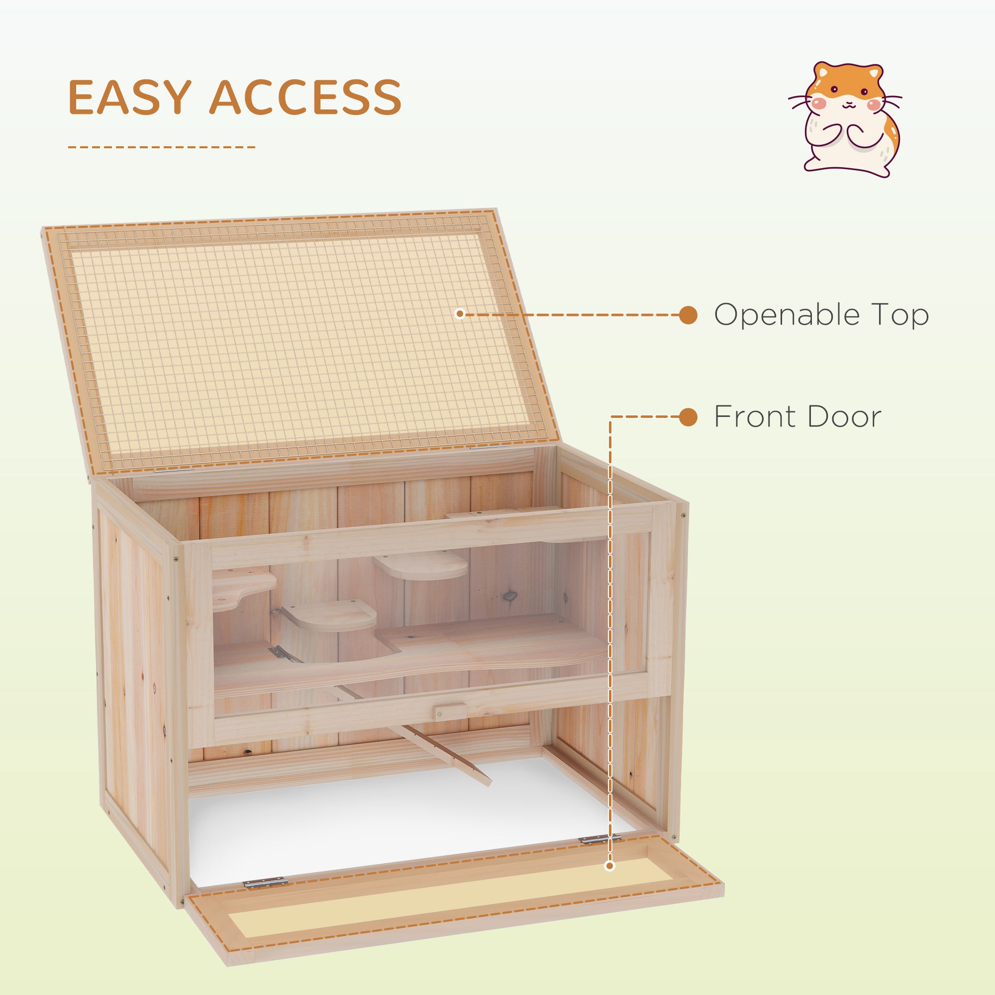 Pawhut 2 Level Hamster Cage Mice And Rat House, Small Animal Habitat For Guinea Pigs, Chinchillas With Openable Top, Front Door, Shelf And Ladder Natural Wood