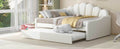 Full Size Upholstery Daybed Frame With Shall Shaped Backrest And Trundle,White Full White Solid Wood Mdf