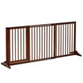 Pawhut Adjustable Wooden Pet Gate, Freestanding Dog Fence For Doorway, Hall, 3 Panels W Safety Barrier, Lockable Door, Brown, 44.5