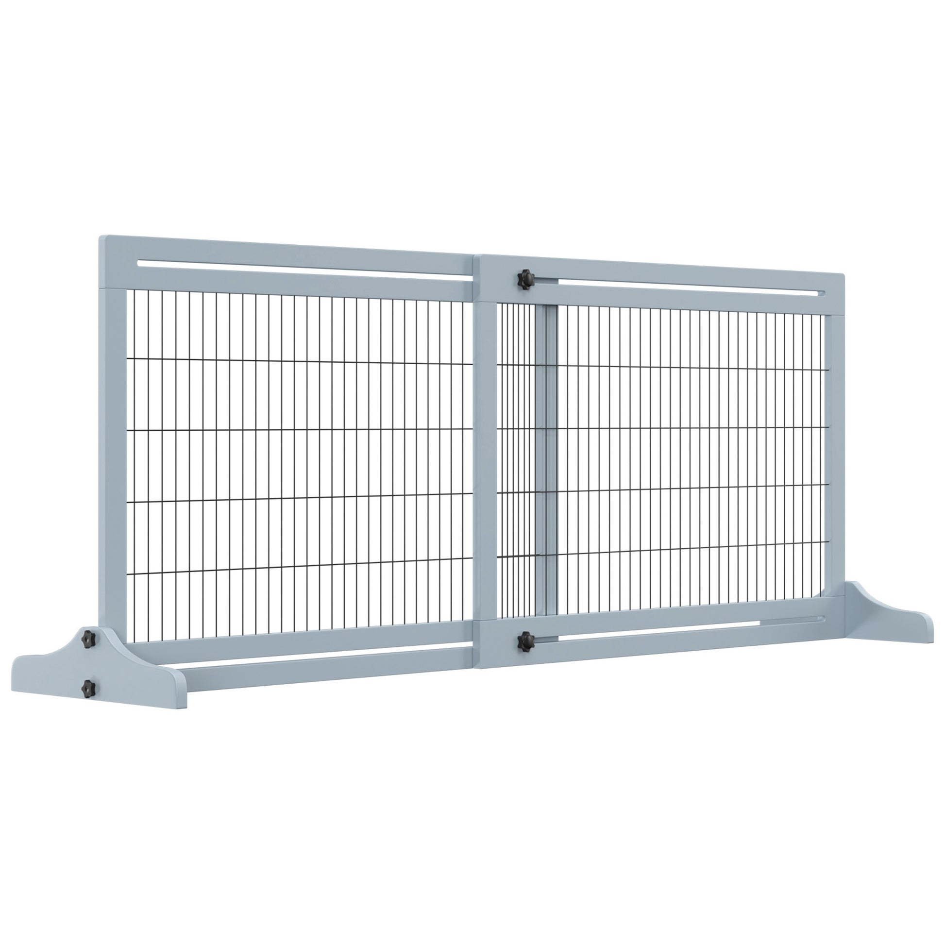 Pawhut 72" W X 27.25" H Extra Wide Freestanding Pet Gate With Adjustable Length Dog, Cat, Barrier For House, Doorway, Hallway, Blue Grey Gray Wood