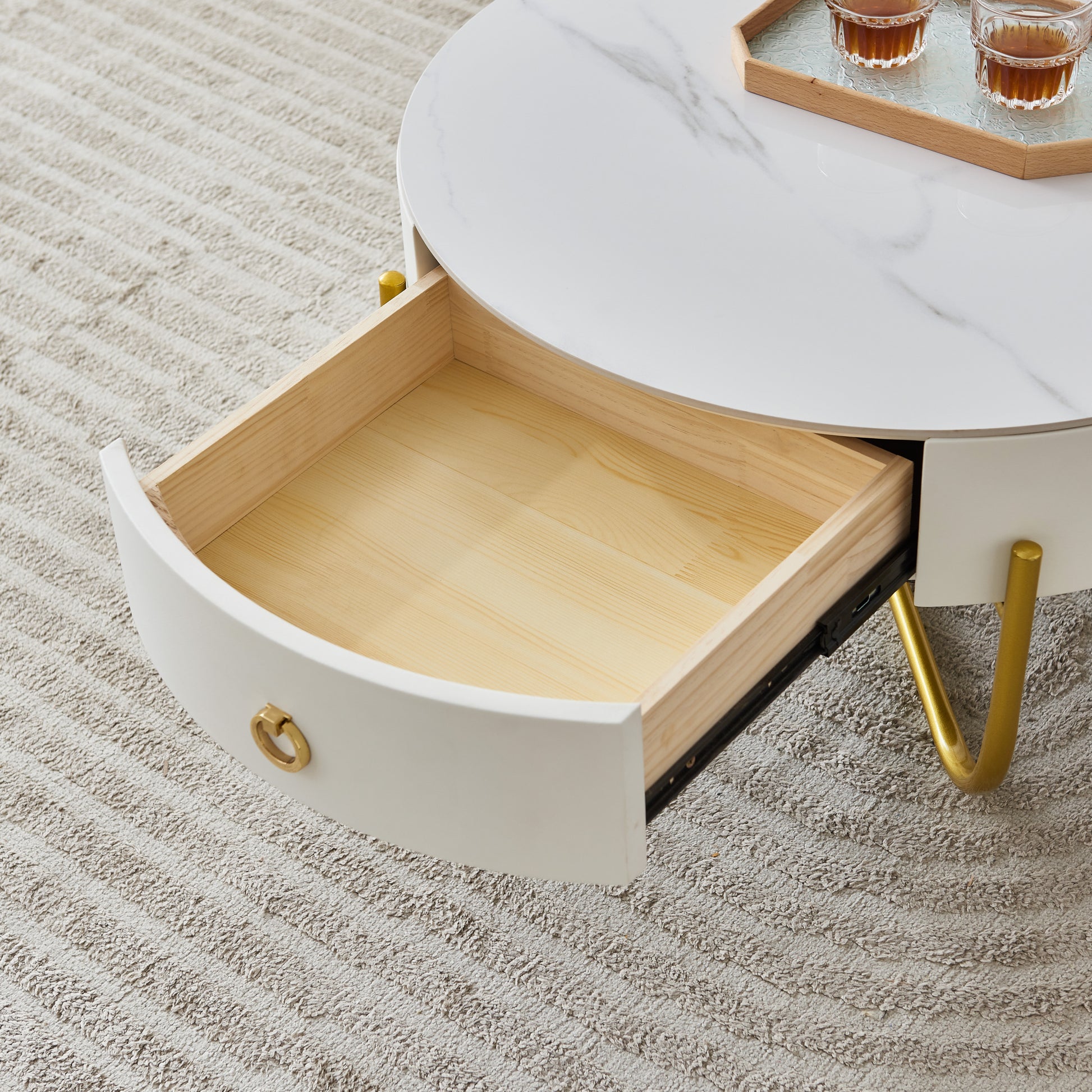 Morden Marble Nesting Table, Round Coffee Table Set Of 2 End Table For Living Room,Stacking Side Tables, For Living Room Bedroom, Accent Tea Table With Metal Frame, Sturdy And Easy Assembly Gold Gold Metal Stone