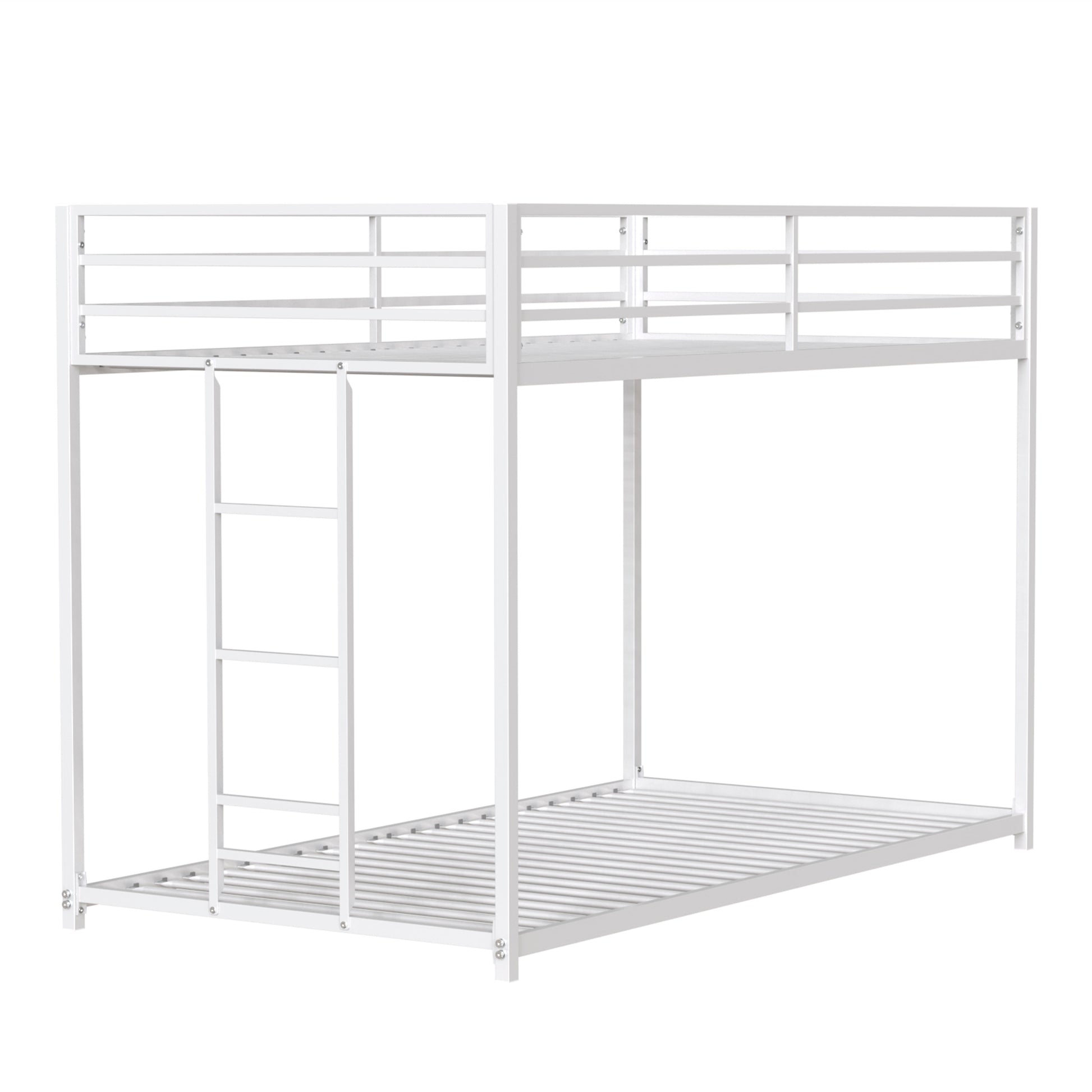 Adam Twin Over Twin Metal Bunk, White Twin Box Spring Not Required White Metal Bedroom Bed Frame Metal Metal