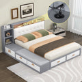 Queen Size Low Profile Platform Bed Frame With Upholstery Headboard And Storage Shelves And Drawers,Usb Charging Design,Gray Queen Gray Solid Wood Mdf