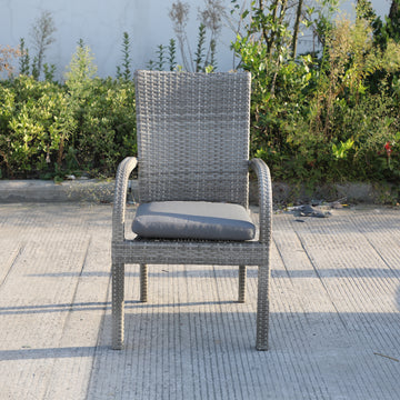 Balcones Outdoor Wicker Dining Chairs With Cushions, Set Of 8, Gray Dark Gray Gray Aluminium Wicker