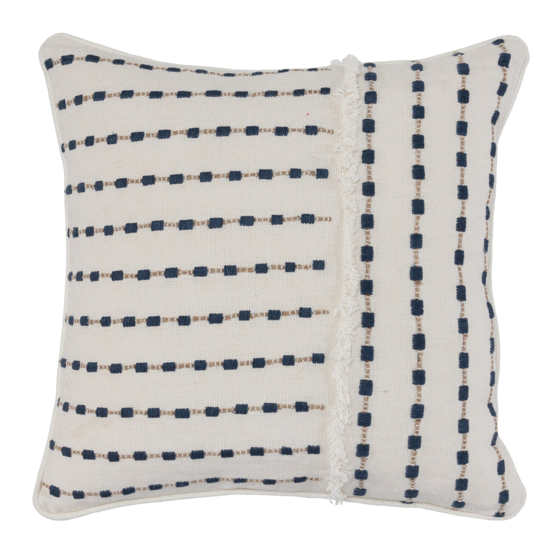 Fabric Throw Pillow With Embellished Handwoven Pattern, Beige And Blue Beige Blue Fabric