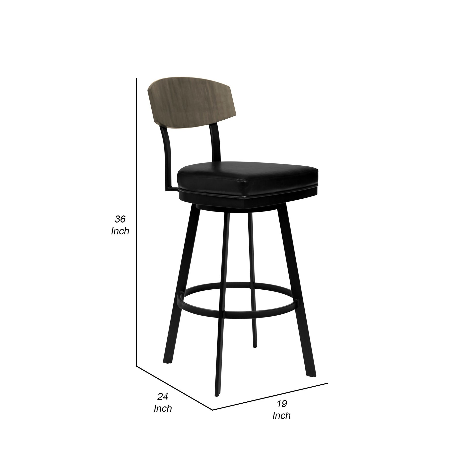 26 Inch Metal Andswivel Barstool, Black Black Leather